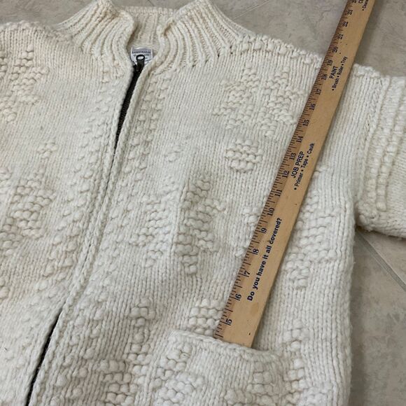 Handcrafts 100% Wool Chunky Knit Zip Up Cardigan Sweater women’s M/ L cream boxy - Picture 10 of 11